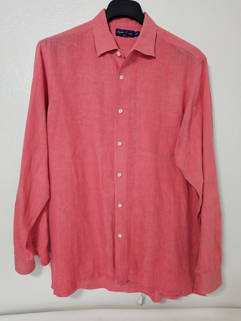 Ralph Lauren Purple Label 100% Linen Button Front Shirt Coral Pink Italy Large
